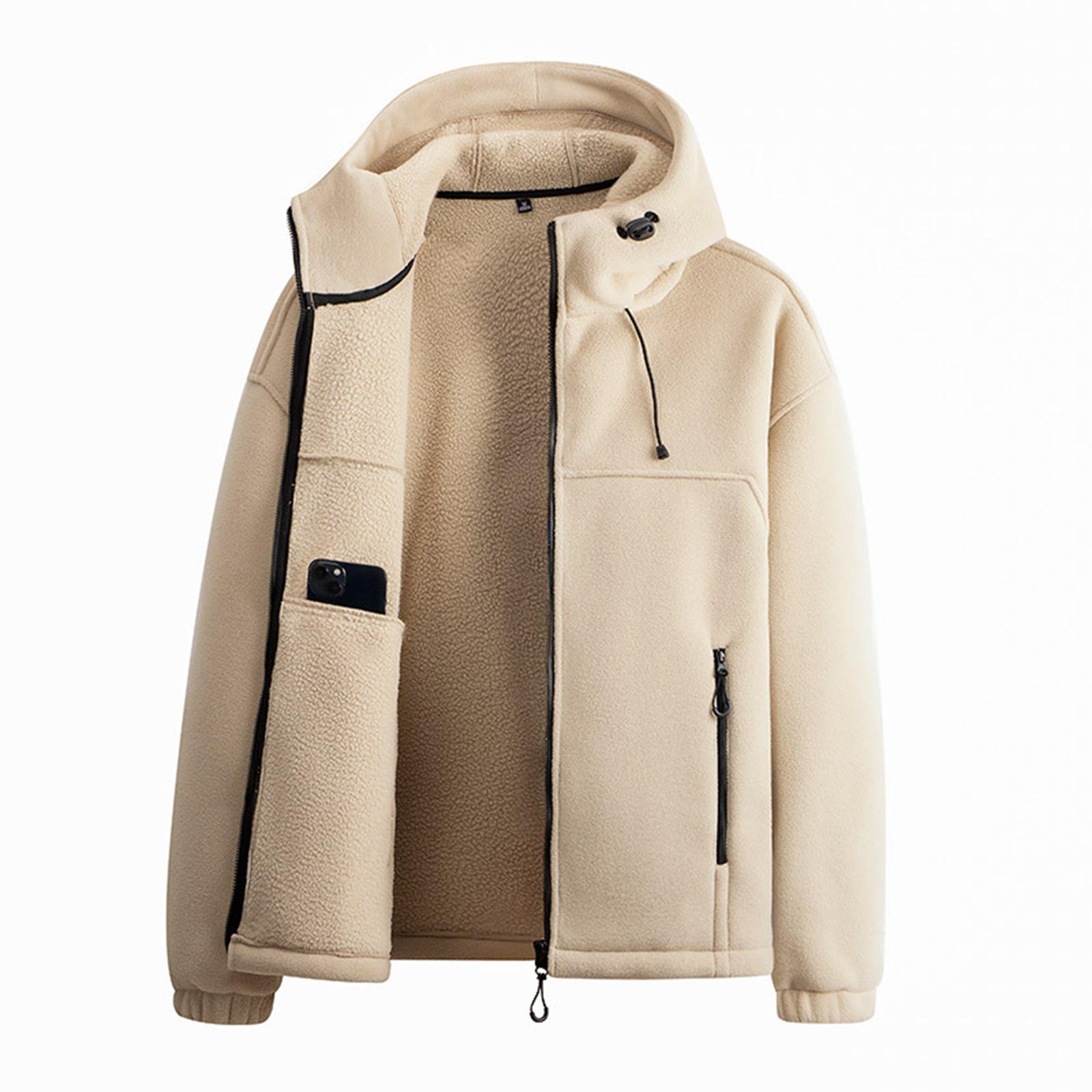 

Мужская повседневная куртка с капюшоном и карманами на молнии для улицы, флисовая теплая толстовка S хаки