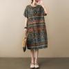 Summer Vintage Printed Loose Cotton and Linen Dress