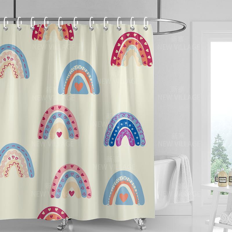 Home shower curtains bathroom Decora waterproof fabric non-slip bathmat water absorption curtain Modern nordic rainbow cute