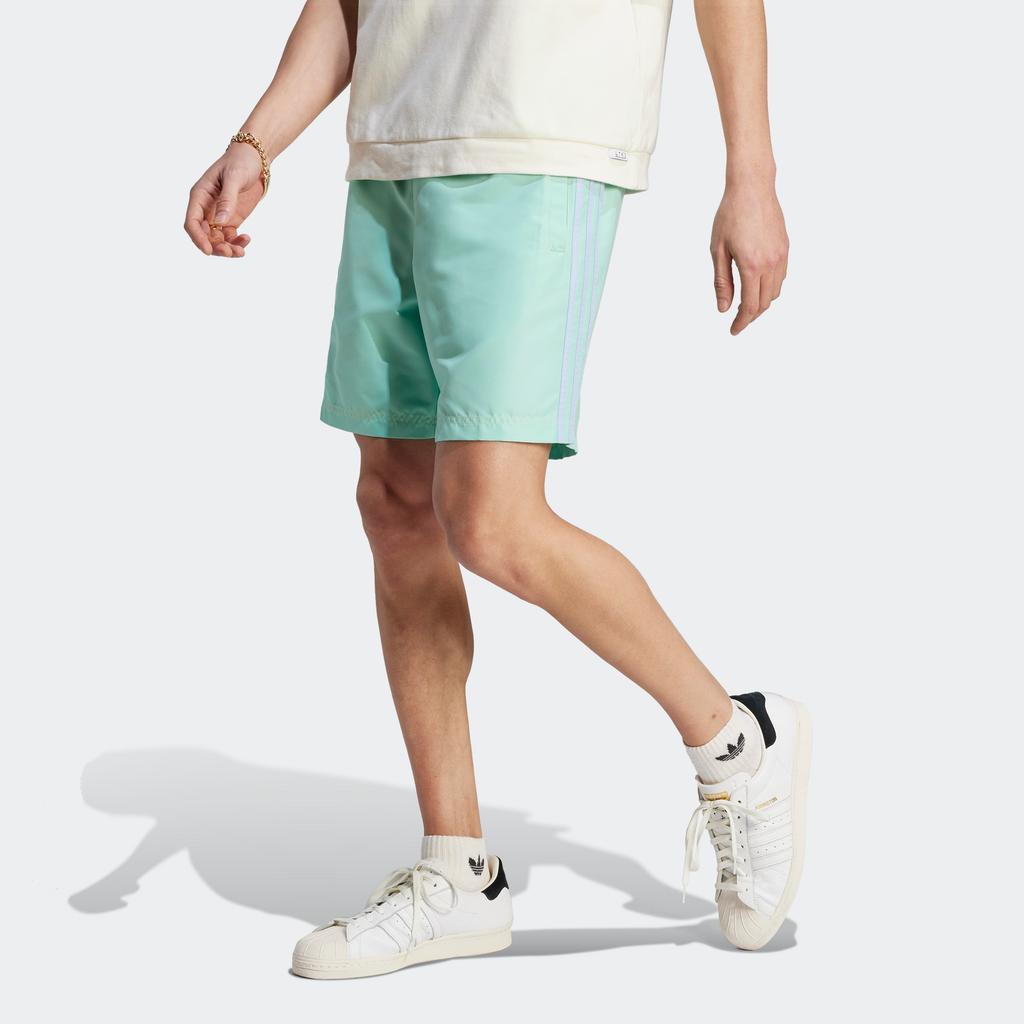 Adidas Originals Trefoil Enjoy Poly Shorts With Three-Stripe Logo Print Men Shorts Green IT8184