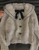 Women's Cozy Gray Knit Cardigan with Doll Collar - Korean Autumn/Winter Style