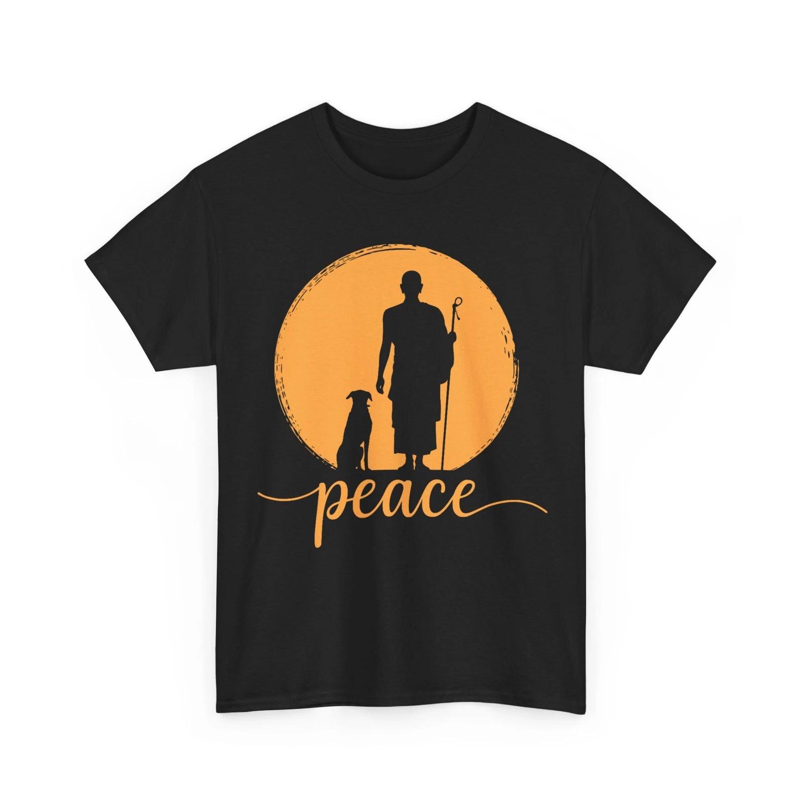 Retro Walk for Peace Monks with Aloka Dog Minimalist Zen Art T-Shirt L