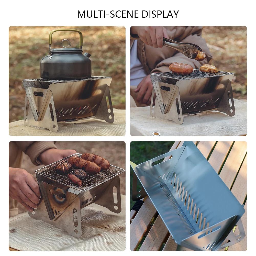 Folding Barbecue Grill Heating Stoves Portable Camping BBQ Grill Rack Firewood Stove Stainless Steel Grill Stove BBQ Accessories