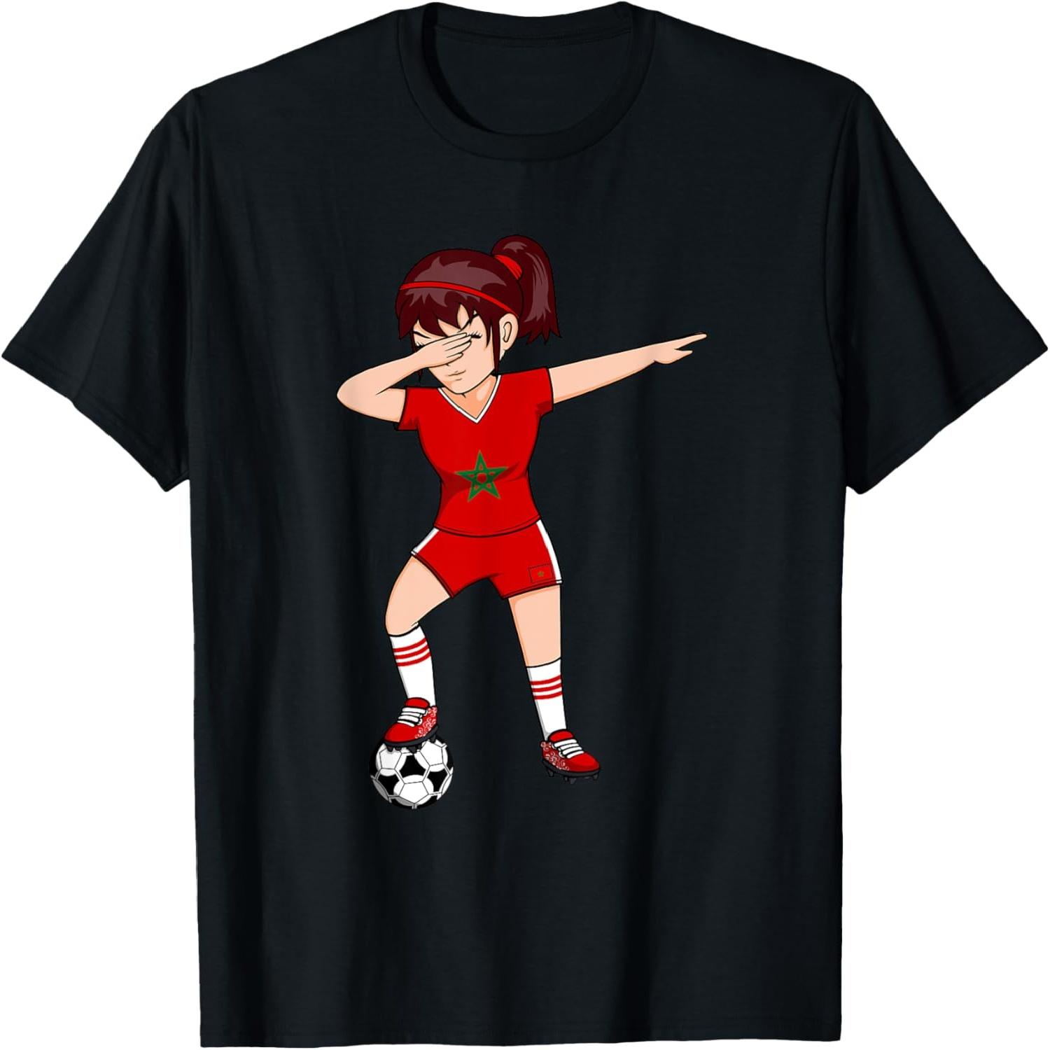 Dabbing Soccer Girl Morocco Jersey Moroccan Football Lovers T-Shirt S
