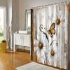 Watercolor Daisy Butterfly Shower Curtain - Rustic Wood Background, 3 Daisies & Butterfly, Vintage Whimsical Romance