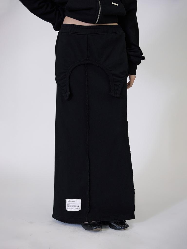Holpeipeo Layered Sweat Maxi Skirt (Black)
