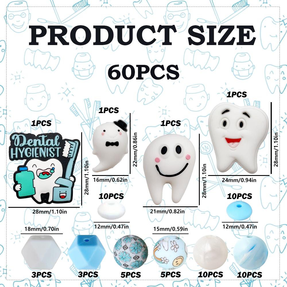 

60PCS dental health themed silicone bead set, perfect for DIY handmade crafts such as keychains, necklaces, bracelets, etc