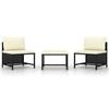 VidaXL Garden Sofas 3 Pcs with Cushions, Black Wicker
