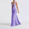 Elegant Halter Neck Deep V Waist-Cinching Long Fishtail Dress with Open Back and Flowing Ribbon