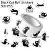 500 Pcs/Set Black Cat Roll Sticker Graffiti Stickers Diy Phone Case Laptop Water Bottle Waterproof Stickers