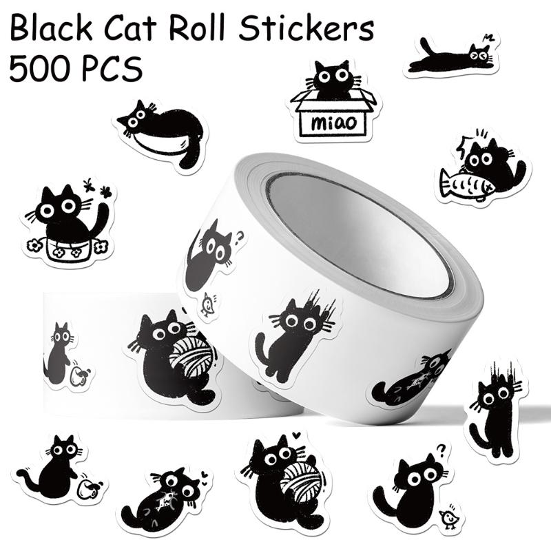 500 Pcs/Set Black Cat Roll Sticker Graffiti Stickers Diy Phone Case Laptop Water Bottle Waterproof Stickers