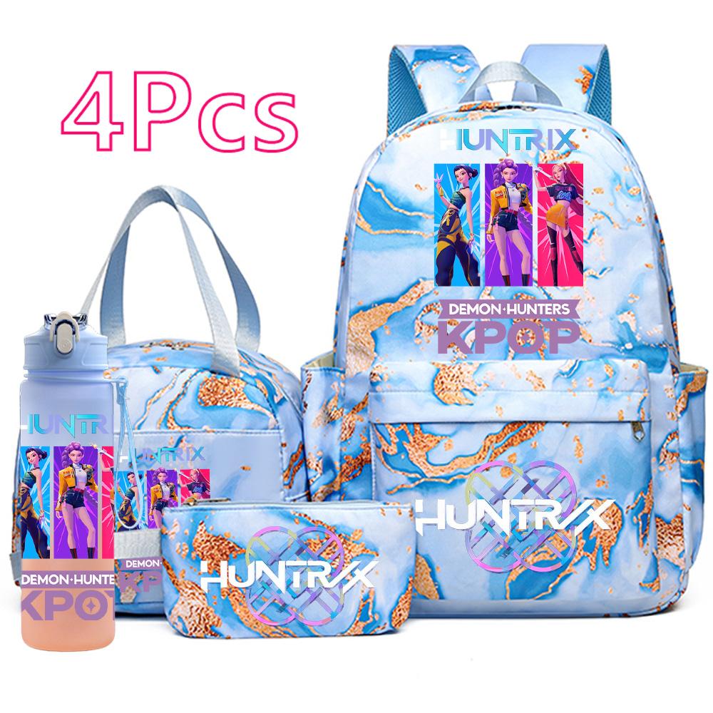 4Pcs/set New K-Pop Printed Backpack Handbag Pencil Case with 750Ml Water Bottler for Teenager Boy Girl Schoolbag Large Capacity Bookbag Mochila