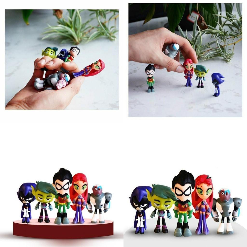 Detailed Teen Titans Go Figurine Collection Including Robin Raven Beast Boy Starfire Set