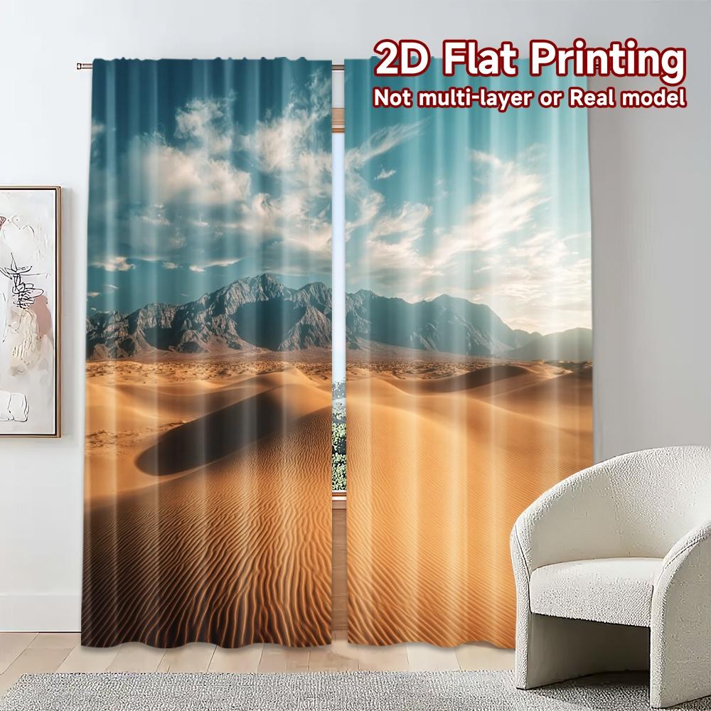Set Of 2 Flat Printing Curtains Without Rod Desert Horizon Popular Digital Printed Durable Polyester Fabric Made