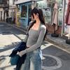 Women's European Tencel Wool Square Neck Long Sleeve Slim Fit Top - Autumn/Winter 2025