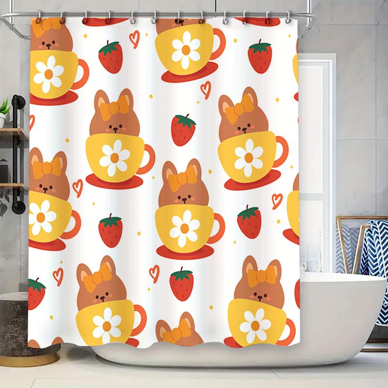 

Adorable Animal Print Shower Curtain For Bathroom Decor Cute Dog Pattern With Flower Design Waterproof Fabric Size: 69X70 Inches W60H190(CM)-1 Pcs