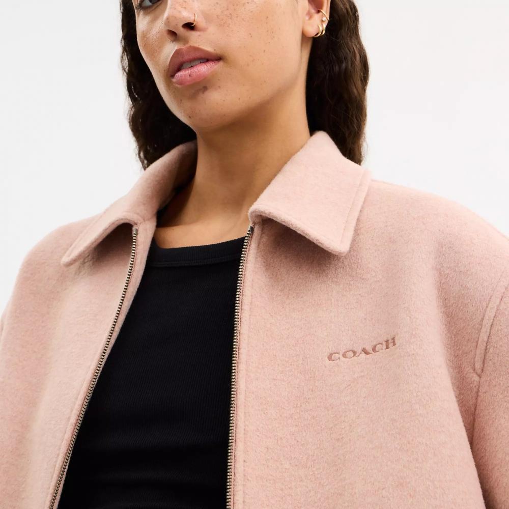 Coach Zip Front Wool Jacket Blush