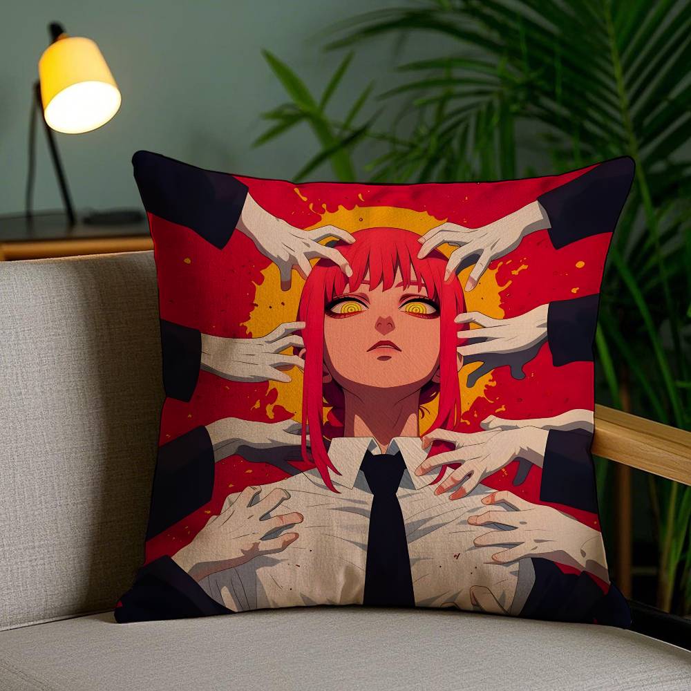 Anime Chainsaw Man Makima-Cartoon Pillow Case Anti-dustmite Pillowcase Invisible Zipper Silky Short Plush Sofa Cushion Cover