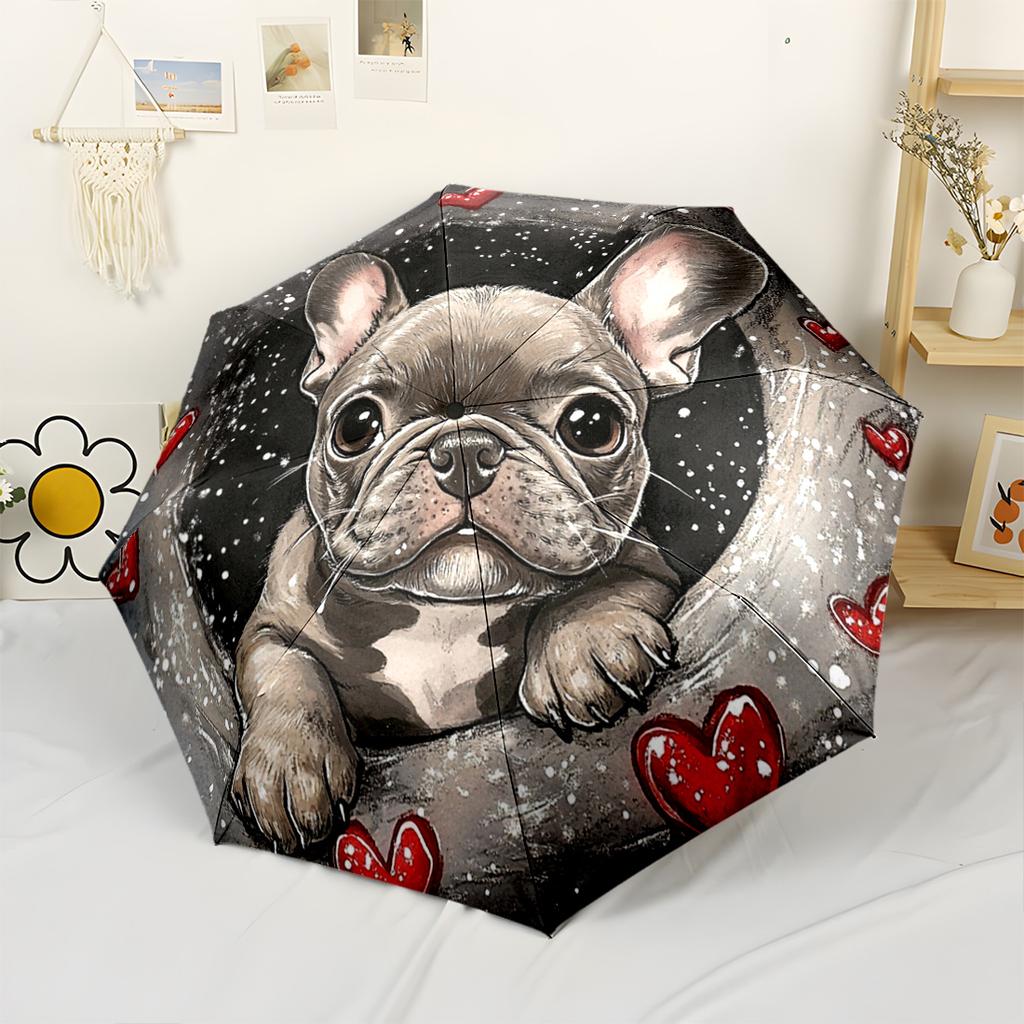 Love For The French Bulldog Portable Automatic Umbrella Folding Umbrella with 8 Ribs Lightweight All-Season Use Fashionable Stylish Gift for Women
