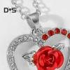 Halskette für Damen, Strass, Herz, rote Rose, Anhänger, kontrastfarben, polierte Legierung, Symbol der leidenschaftlichen Liebe, Halsschmuck für Verabredungen, Alltagskleidung, Bankette