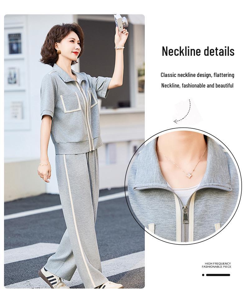 2025 Summer Fashion Sportswear: Casual Two-Piece Jacket Set for Middle-Aged and Elderly Women