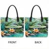  Tropical Lotus Print Casual Large Tote Bag Daily Outdoor Portable Shoulder Handbag