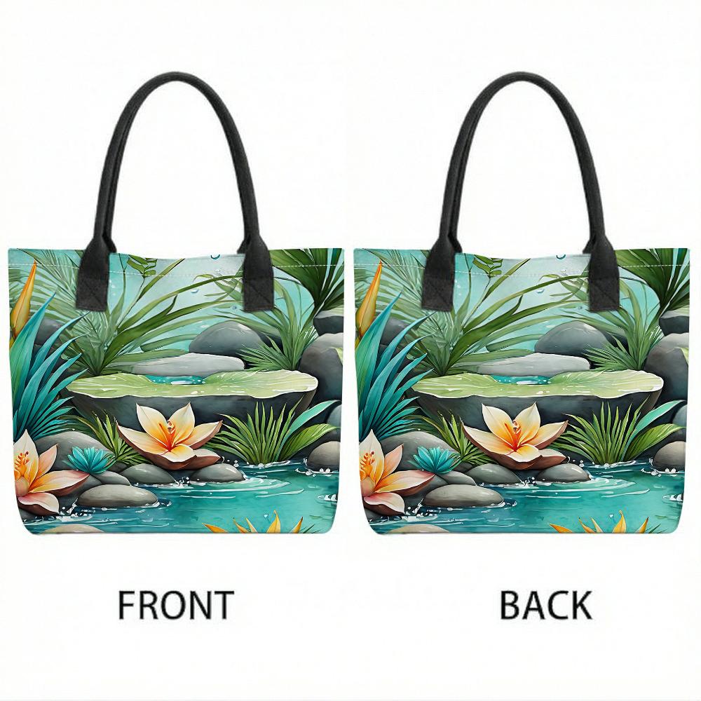 Tropical Lotus Print Casual Large Tote Bag Daily Outdoor Portable Shoulder Handbag