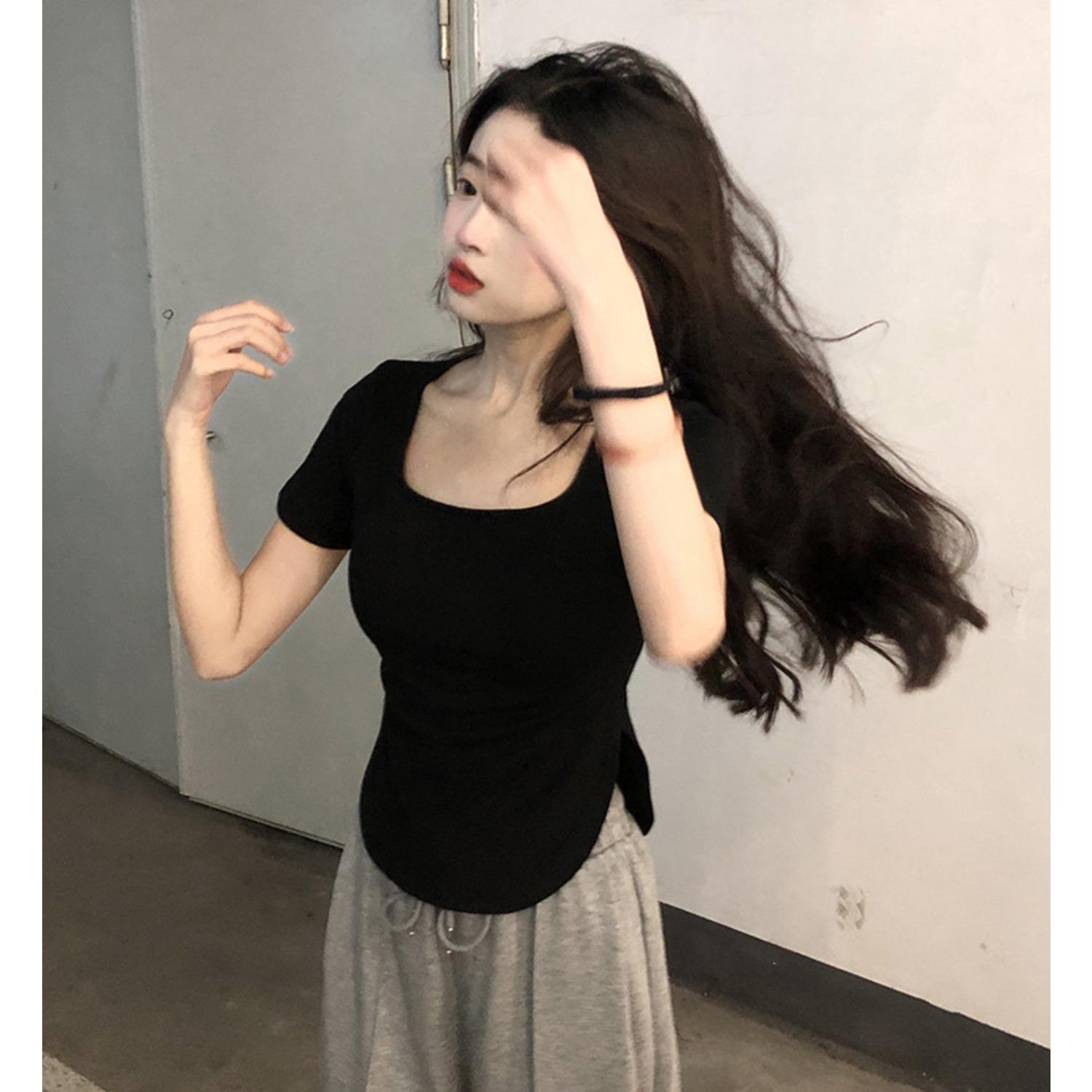 Women s U Neck Short Sleeve Crop Top Slim Fit Irregular Design Summer Basic T-Shirts S