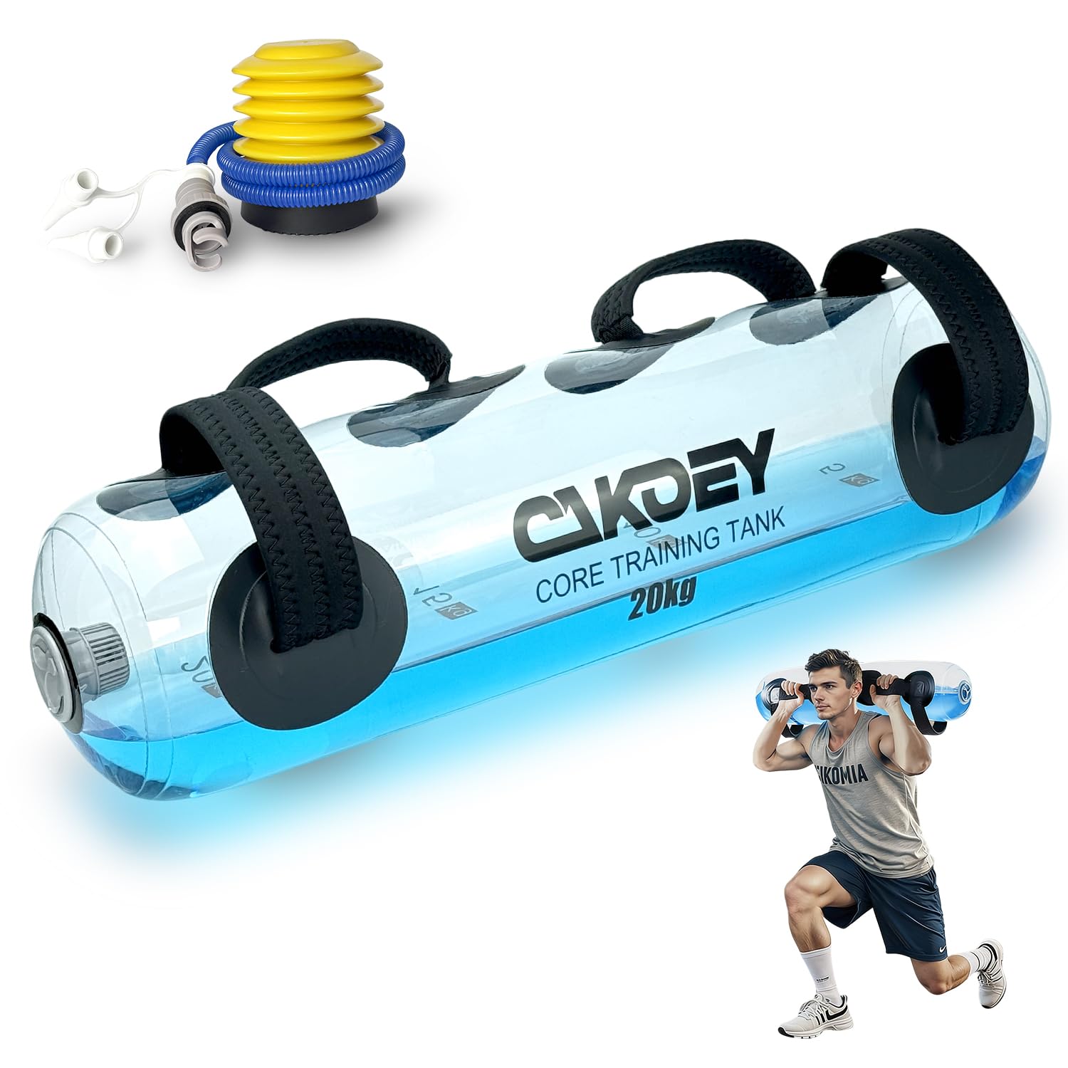 

20kg Water Bag Training Equipment for Strength Training and Core Strengthening, Heavy-Duty, Includes Air Pump, Adjustable Weight with Scale, and Manua