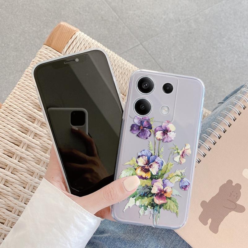 Fashion Flower Soft Clear Silicone Case For Xiaomi Redmi Note 13 14T 15 Samsung A55 A35 S24 FE iPhone Huawei Honor Camera Protective Shockproof Cover