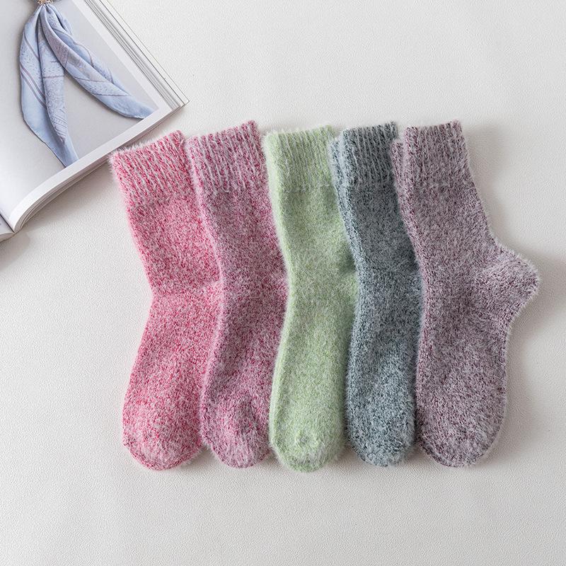 5 Paires de Chaussettes Mi-Tubes d'Hiver pour Femmes en Faux Furets Nouveaux et Laine de Lapin Chaude