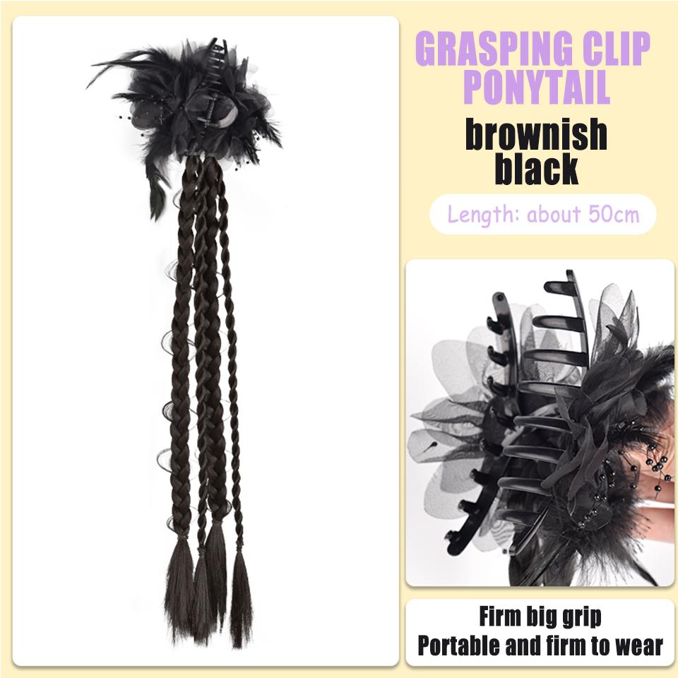 Ponytail Synthetic Wig Rose Feather Grip Female Twist Boxing Braid Feather Rose Grip Low Side Ponytail