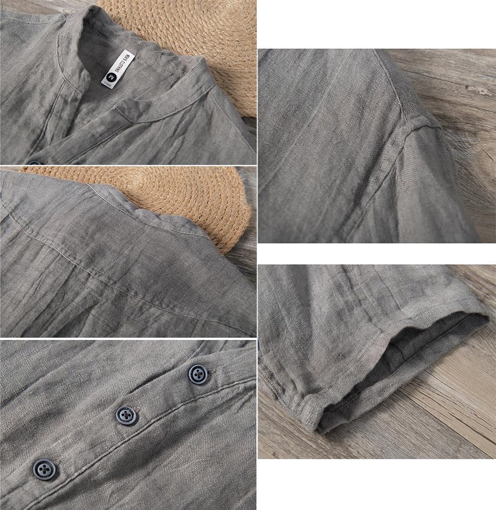 TASOGARA Summer Short Linen Plus Sizes Loose Solid Summer Top Men's T-Shirt, Sleeve, Moisture-Wicking, Quick-Drying, Shirt, Cotton-Linen, 3/4 Sleeves,