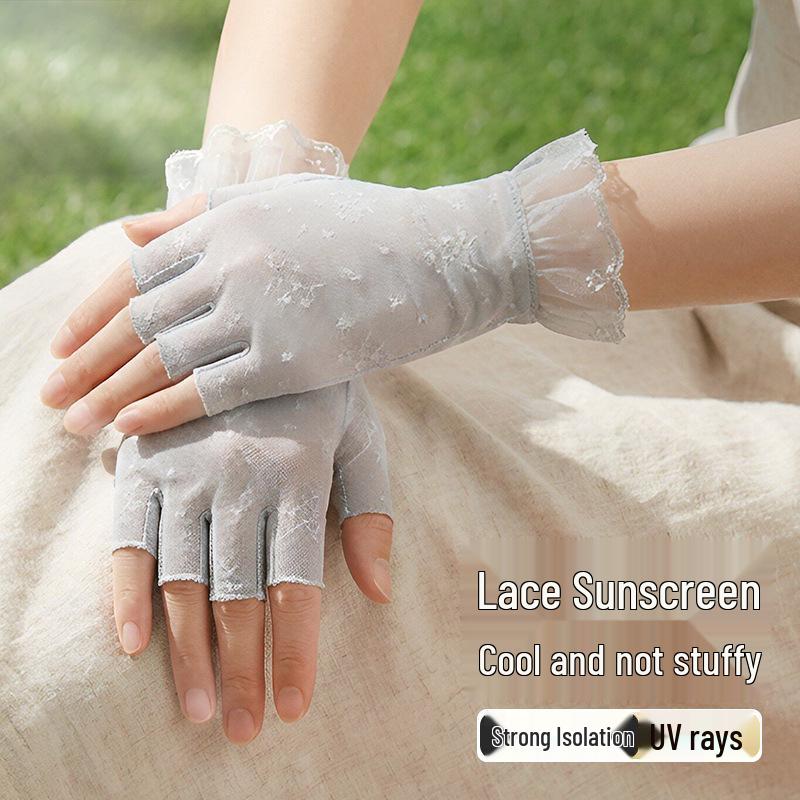 Summer Lace Half-Finger UV Protection Gloves - Breathable Sun Protection for Ladies, Driving, and Cycling.