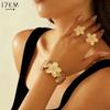 3Pcs/Set Fashion Metal Large Flower Splicing Bracelet for Women Trend Open Flowers Bangle Rings Sets Party Holiday Jewelry Gifts