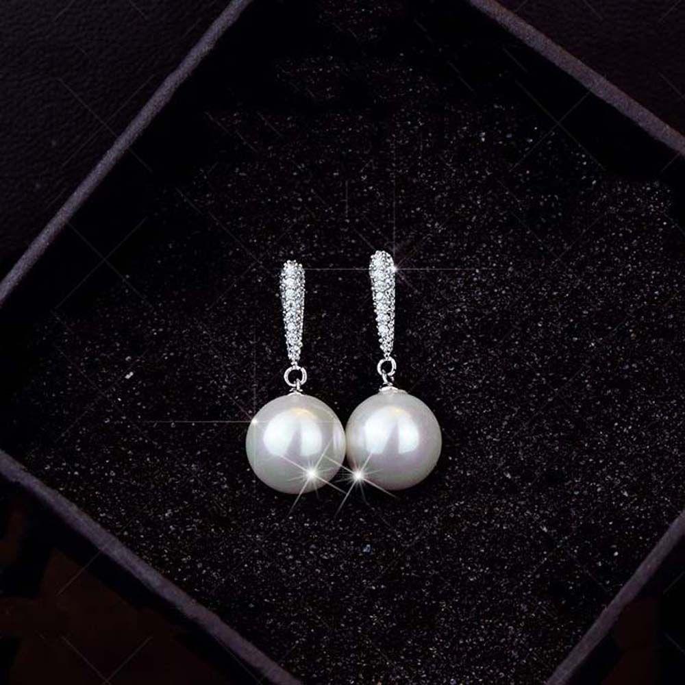 Sweet Women S925 Silver Shell Pearl Elegant Ear Studs Jewelry Drop Earrings Fashion