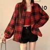 Spring Fall Red Plaid Shirt for Women Teen-girl Button Down Long Sleeve Collared Check Shirt Jacket Casual Christmas Outfit