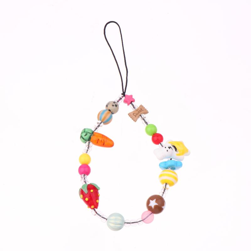 Y2K Aesthetic Beaded Phone Chain Ins Style Cartoon Mobile Phone Lanyard Keycord Anti Lost Key Strap Bag Pendant Cellphone Straps