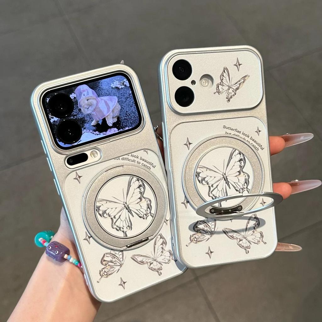 Ins Wind Butterfly Rotating Bracket Is Suitable for Apple 16/17Pro Large Window Mobile Phone Case IP15 Advanced 14/13 Set