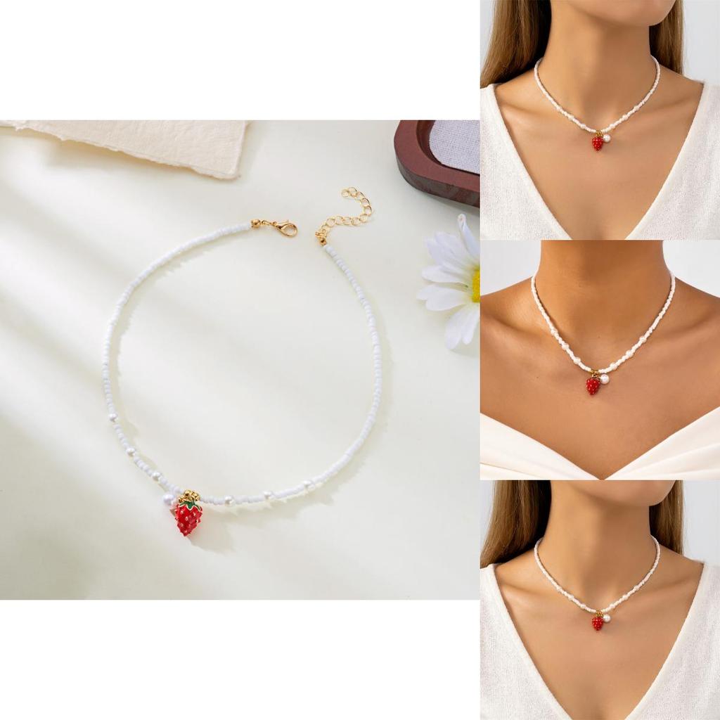 Pearls Necklace For Women Fruit Watermelon Crystal Pendant With Multilayer Chain