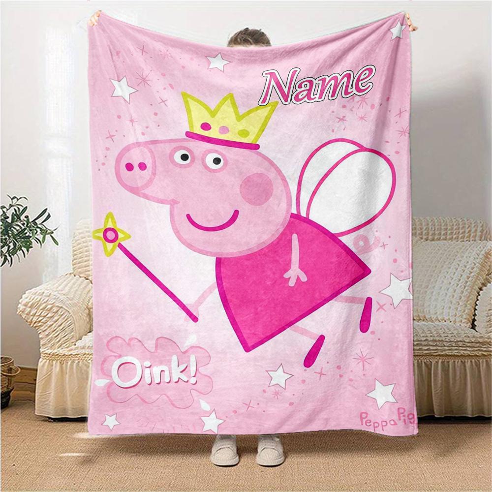 Custom Name Peppa Pig Ice Cream Party Party Blanket For Couch Bed Plush Cozy Fuzzy Blanket Super Soft Warm Blankets For Fall And Winter 0916106
