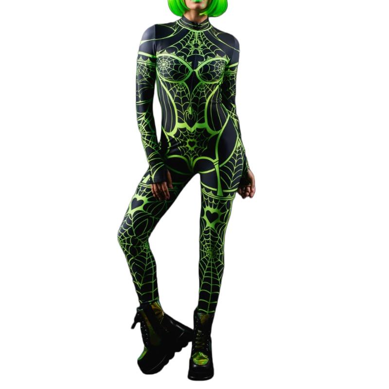 Unisex Cyber Punk Spider Web 3D Digital Printing Halloween Cosplay Costume Women Men Carnival Jumpsuit Party Role Play Outfit