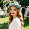 Coroa de Flores para Noiva Coroa de Flores Boêmia de Rosas Headband de Flores para Férias de Verão Acessório Floral para Cabelo para Casamento Madrinha Férias na Praia