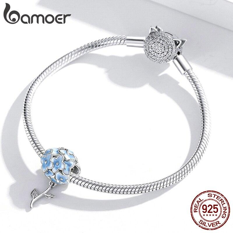 Bamoer 3D Blue Color Flower 925 Sterling Silver Hydrangeas Pendant Charms Fit Original Bracelet Jewelry