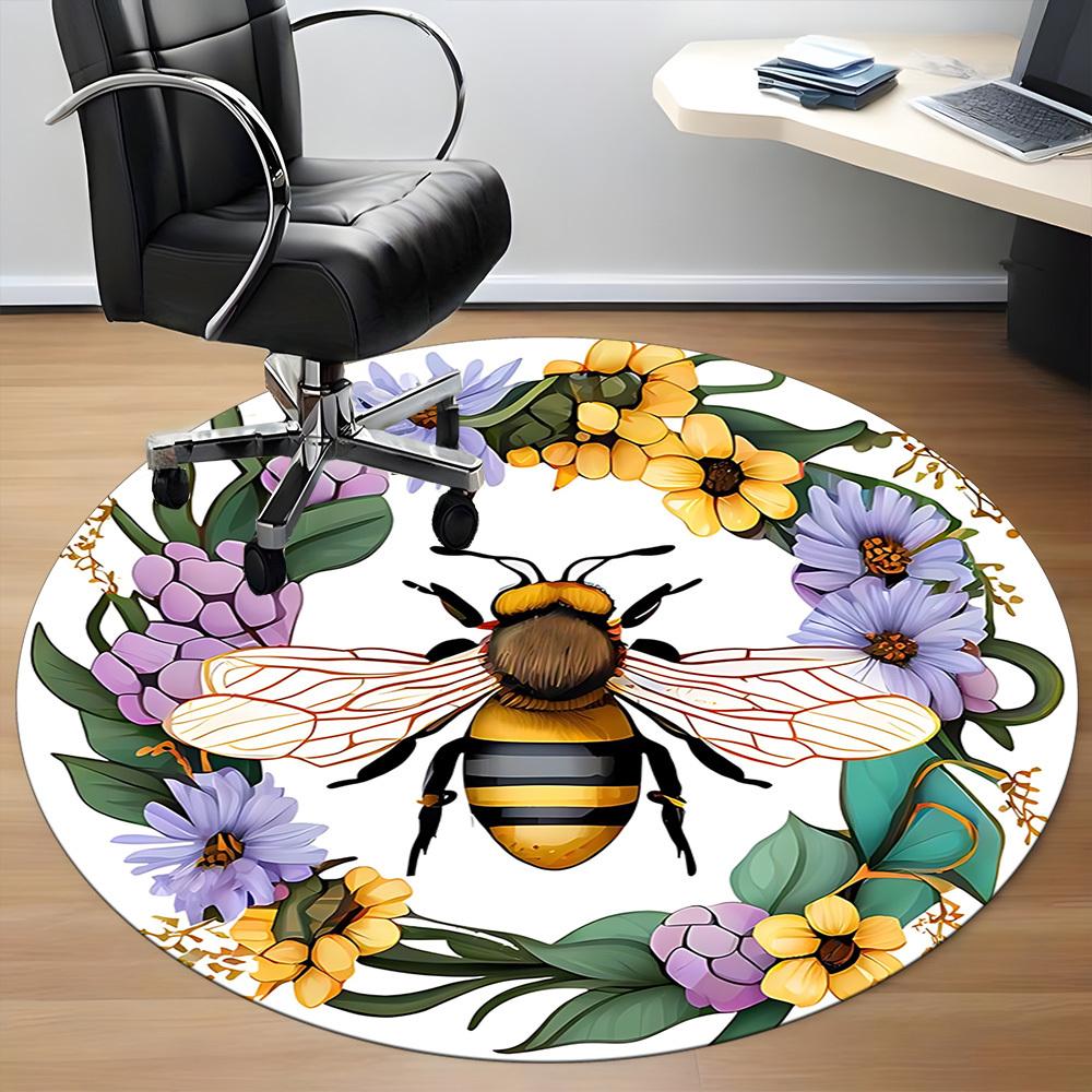 1pc Bee Wreath Chair Carpet for Office Non-Slip, Machine Washable Rug for Office, Room - Holiday Decor, Machine Made yy251029127