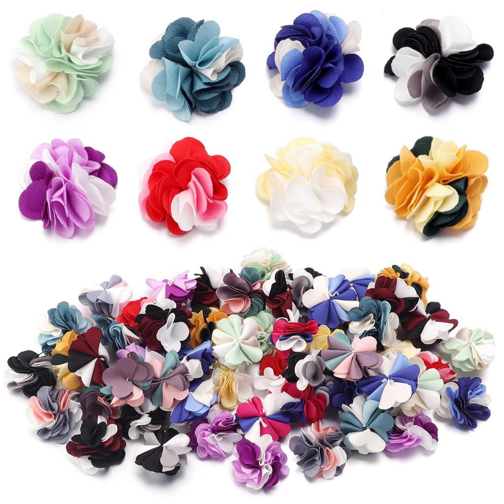 10pcs 2.5cm Cloth Fabric Flower Three Colors Handmade Artificial Flowers For DIY Wedding Party Clothing Headwear Decor Supplies