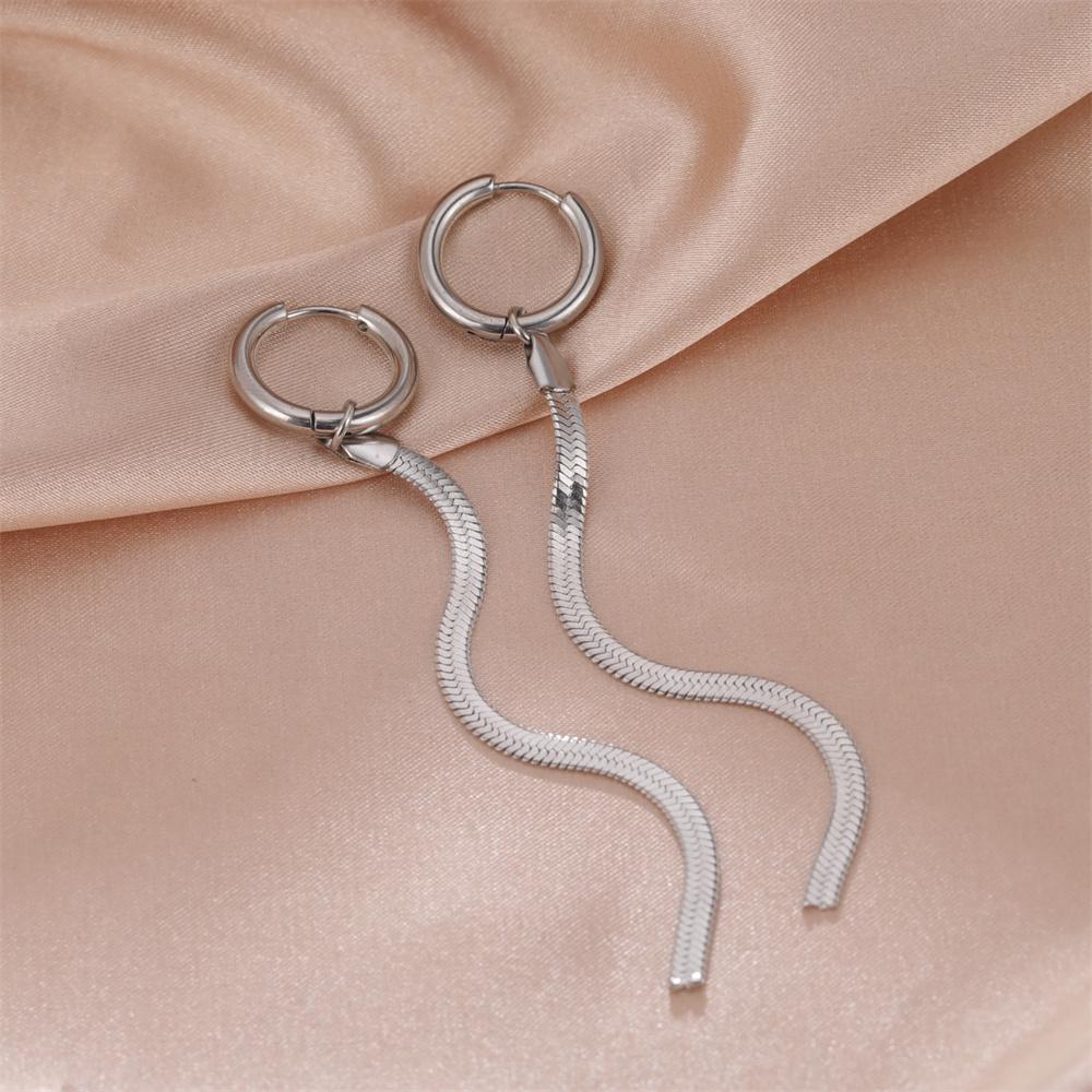  Snake Chain Long Tassel Drop Earrings Stainless Steel Fashion Unique Design Earrings for Women Girl Kpop Wedding Jewelry