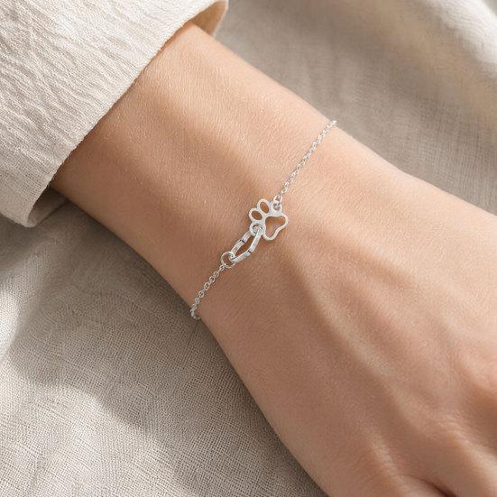 Women Bracelet, Thin Chain Design Adjustable Bracelet, Hollow Heart Dog Paw Print Healing Charm Bracelet, Multi-Purpose Wrist Anklet Accessory