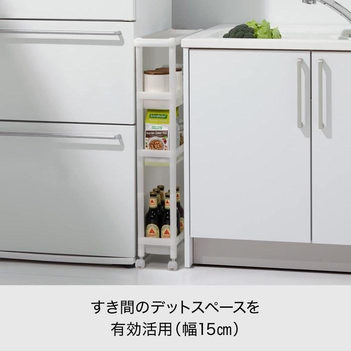 [Like-it] Kitchen Storage Slim Wagon Approx. Width 15 x Depth 53.6 x Height 86.9cm Natural Made in Japan TSS-130S [Width 15] Top + 3 Tiers