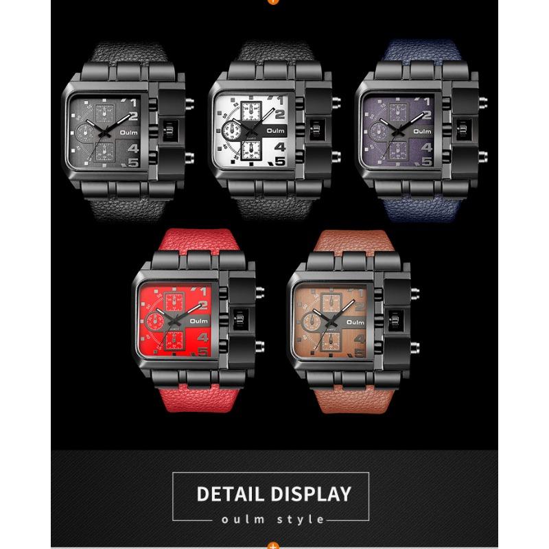 Oulm Męski zegarek kwarcowy z dużą tarczą. Casualowy pasek. Męski zegarek. Kwadrat osobowości